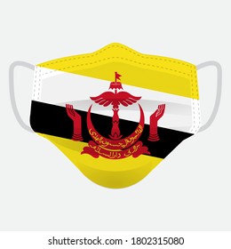 Flag of Brunei on medical face mask Front side vector isolated on white background. EPS.file. Medical face mask concept protect people in country from virus.