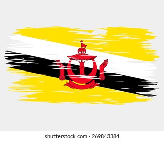 Flag of Brunei. Painted brush colored inks. Symbol Independence Day National Patriotic Travel Country Background Grunge Paint Stock Vector Icon Logo Picture Image Illustration Political