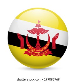 Flag of Brunei as round glossy icon. Button with Bruneian flag