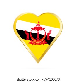 Flag of Brunei in the shape of Heart, symbol of Love Gold version.