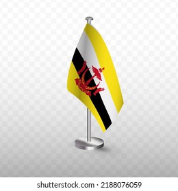 Flag of Brunei. Vector illustration of a flag with flagpole on a transparent background (PNG).