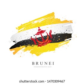 Flag of Brunei. Vector illustration on a white background. Brush strokes are drawn by hand. Independence Day.