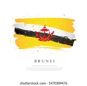 Flag of Brunei. Vector illustration on a white background. Brush strokes are drawn by hand. Independence Day.
