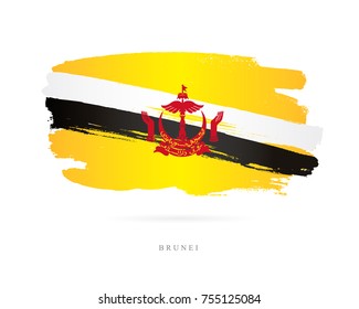 Flag of Brunei. Vector illustration on white background. Beautiful brush strokes. Abstract concept. Elements for design.