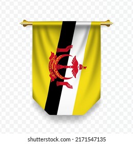 Flag of Brunei. Vector illustration of a vertical hanging flag on a transparent background (PNG). 