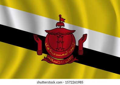 Flag of Brunei waving in the wind on silk background