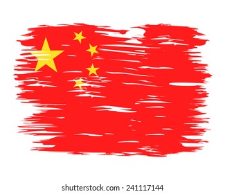 Flag Brush China. painted brush colored inks. Symbol Independence Day National Patriotic Travel Country Background Grunge Paint Stock Vector Icon Logo Picture Image Illustration Political