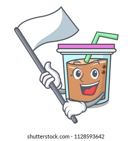 With flag bubble tea mascot cartoon