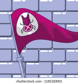 flag with bug and wall