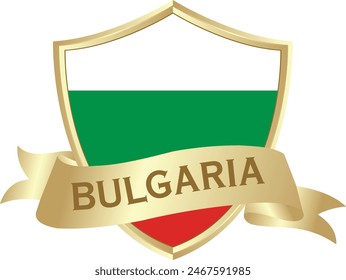 Flag of bulgaria as around the metal gold shield with bulgaria flag