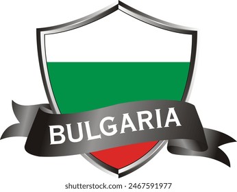 Flag of bulgaria as around the metal silver shield with bulgaria flag