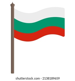 Flag of Bulgaria. Color vector illustration. Tricolor fabric. The national symbol of the state develops in the wind. Flat style. Isolated background. Political themes. Idea for educational literature