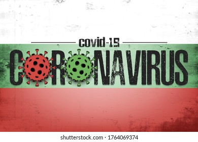Flag of Bulgaria with coronavirus covid-19. Virus cells coronavirus bacteriums against background of the flag of Bulgaria. Coronavirus outbreak in Bulgaria. Quarantine. Vector illustration