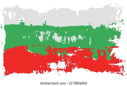 Flag of Bulgaria. Drawing of state flag in grunge style. National flag brush stroke. Vector hand drawn illustration