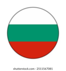 Die Flagge von Bulgarien. Flaggensymbol. Standardfarbe. Runde Flagge. Computergrafik. Digitale Abbildung. Vektorgrafik.