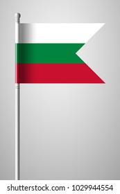 Flag of Bulgaria. National Flag on Flagpole. Isolated Illustration on Gray Background