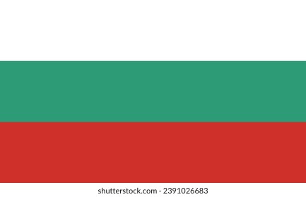 The flag of Bulgaria. The official ratio. Flag icon. Standard color. Standard size. A rectangular flag. Computer illustration. Digital illustration. Vector illustration.