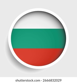 Bandera de Bulgaria, icono redondo con sombra, símbolo nacional