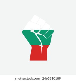 Flag of Bulgaria in the shape of raised hand sign isolated on background. Fist symbol modern, simple, vector, icon for website design, mobile app, ui. Vector Illustration