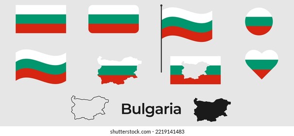 Flag of Bulgaria. Silhouette of Bulgaria. National symbol.