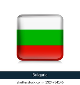 Flag of Bulgaria - Square glossy badge. Vector.