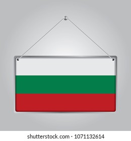 Flag of Bulgaria. The symbol of the state in the pennant hanging on the rope, 
rectangle hanging. Vector Illustration EPS10.