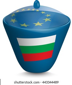 Flag of Bulgaria. Urn with a translucent cover. The symbol of the European Union. 3D illustration isolated on white background.