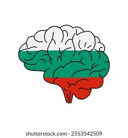 Flag of Bulgaria. Vector illustration of a combination of a human brain with a country flag on a white background.