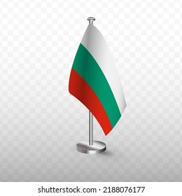 Flag of Bulgaria. Vector illustration of a flag with flagpole on a transparent background (PNG).
