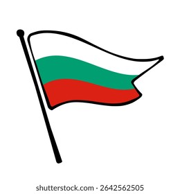 Bandeira da Bulgária. Bulgária bandeira vetor ilustração ícone design no estilo desenhado à mão. Bandeira de mastro flutuante.