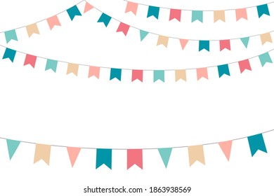 Flag Bunting garland color, holidays. Vector holiday ribbon, template, with space for text on a white background.