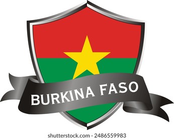 Flag of burkina faso as around the metal silver shield with burkina faso flag