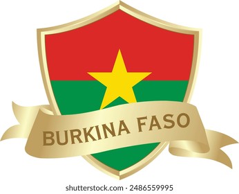 Flag of burkina faso as around the metal gold shield with burkina faso flag