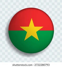 Bandera de Botón circular de Burkina Faso con sombra. Icono 3D