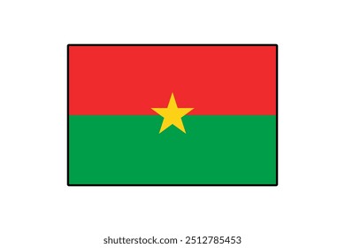 The flag of Burkina Faso features a horizontal tricolor of red, green, and yellow, representing the nation's identity and unity, showcasing a prominent five-pointed star.