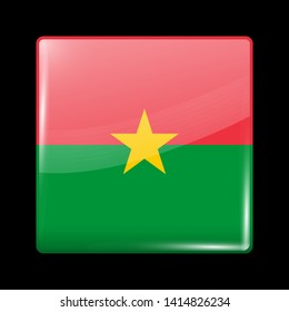 Flag of Burkina Faso. Glossy Icon Square Shape. Vector Button