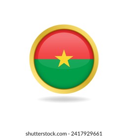 Flag of Burkina Faso with golden frame, circle round glossy button, vector design, editable eps file
