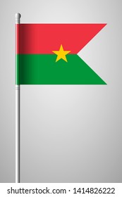 Flag of Burkina Faso. National Flag on Flagpole. Isolated Illustration on Gray Background