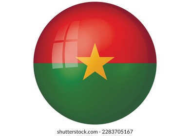 Flag of Burkina Faso. National symbol in official colors. Template icon. Abstract vector background. Round glass light ball, 3D big bubble, sphere.