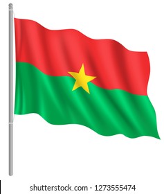 Flag of Burkina Faso with flag pole waving in wind. Vector illustration