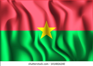 Flag of Burkina Faso. Rectangular Icon. Waving Effect. Vector Illustration