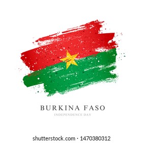 Flag of Burkina Faso. Vector illustration on a white background. Brush strokes are drawn by hand. Independence Day.