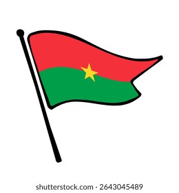 Bandeira de Burkina Faso. Design de ícone de ilustração de vetor da bandeira de Burkina Faso no estilo desenhado à mão. Bandeira de mastro flutuante.