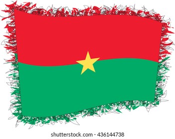 Flag of Burkina Faso. Vector illustration of a stylized flag. Shaggy edge.
