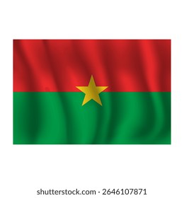 Bandeira de Burkina Faso ondulada flui ao vento, com dobras 3d