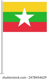 Flag of Burma with silver pole flat icon isolated on white background.