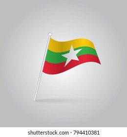 Flag of Burma , Burma flag waving isolated vector illustration,vector waving simple triangle Burmese flag on pole - national symbol of Burma with inclined metal stick.