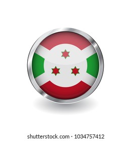 Flag of burund, button with metal frame and shadow. burund flag vector icon, badge with glossy effect and metallic border. Realistic vector illustration on white background.