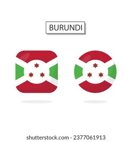 Bandera de Burundi 2 Formas icono de dibujos animados 3D.