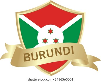 Flag of burundi as around the metal gold shield with burundi flag